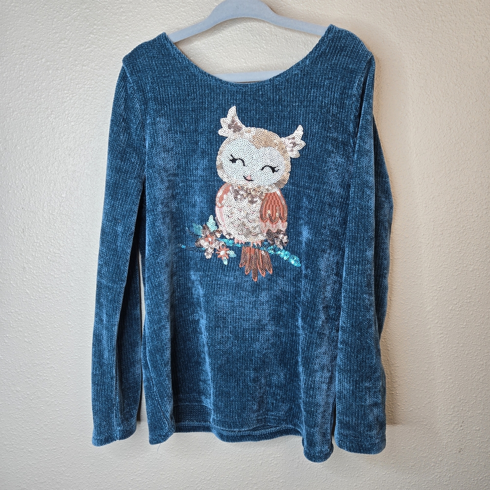 Lilt Aqua Knit Sweater With Sequence Owl Size 7